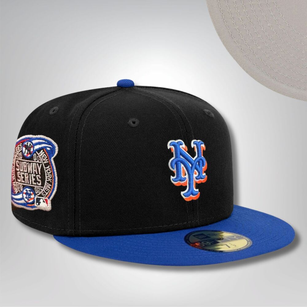 New York Mets New Era 59FIFTY Subway Series Fitted Hat Black Blue Orange MLB Cap
